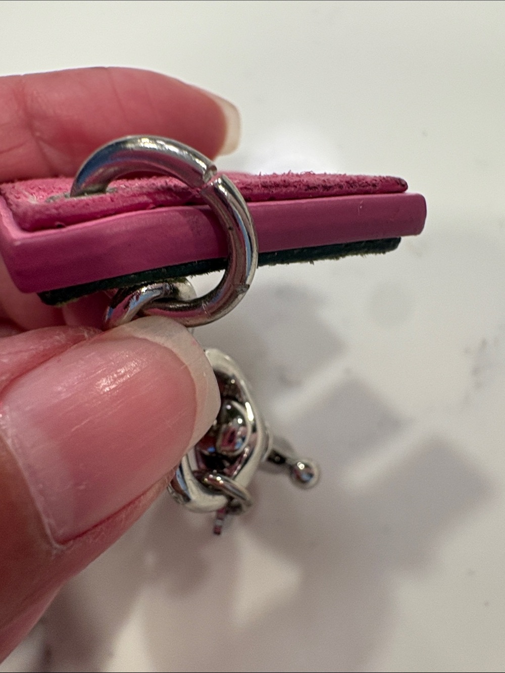 Coach Green Letter E Keychain with Pink Trim - Picture 7 of 8